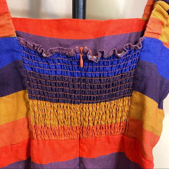 Farm Rio Rainbow Puff Sleeve Linen Mini Dress - Picture 7 of 10